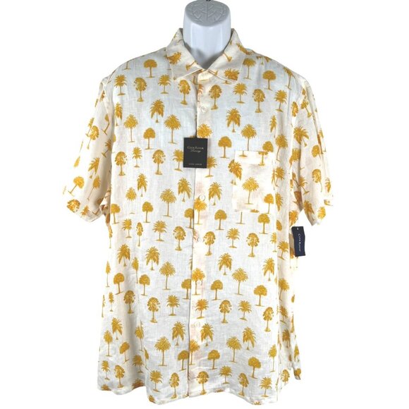Club Room Luxury Linen Hawaiian Shirt Men 2XL Palm Tree Short Sleeve NWT TP-3014 - Picture 1 of 13